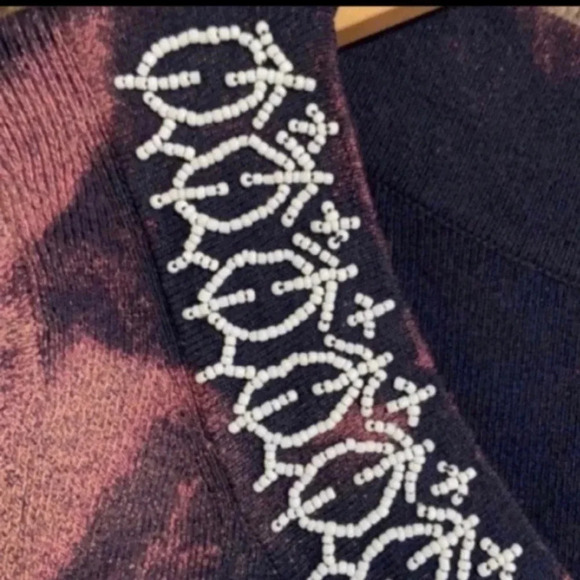 Tie Dye Boho‎ Grunge Beaded V Neck Top Women’s Medium Stretch Rayon Nylon - Picture 5 of 11